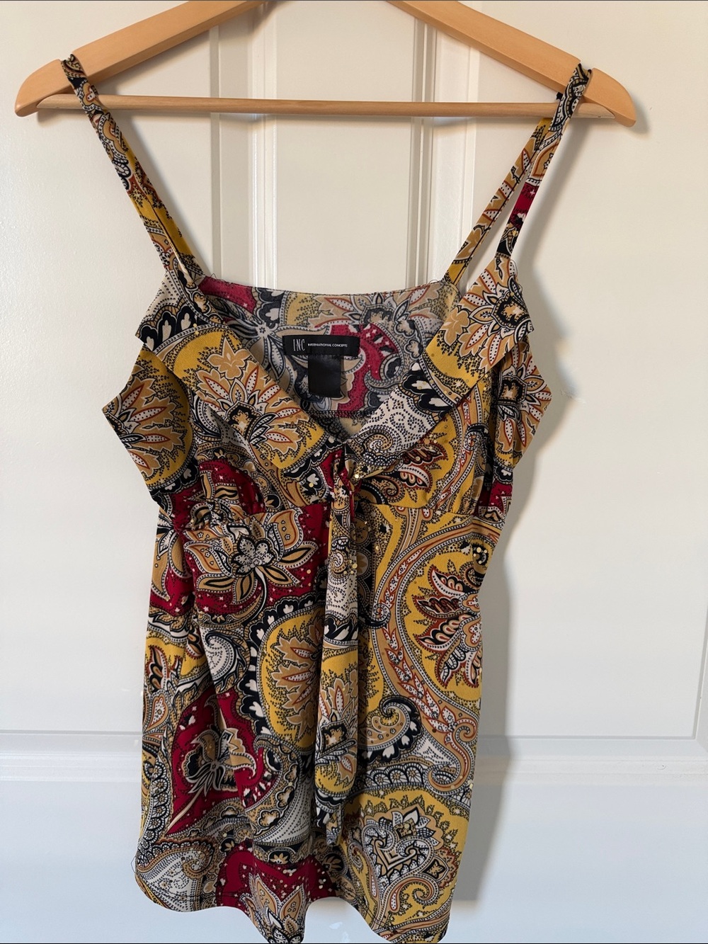INC International Concepts Yellow and Red Paisley Tie-Front Camisole